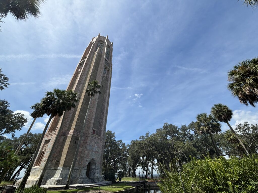 Bok Tower stands 205 feet tall over the gardens and contains 60 singing carillon bells